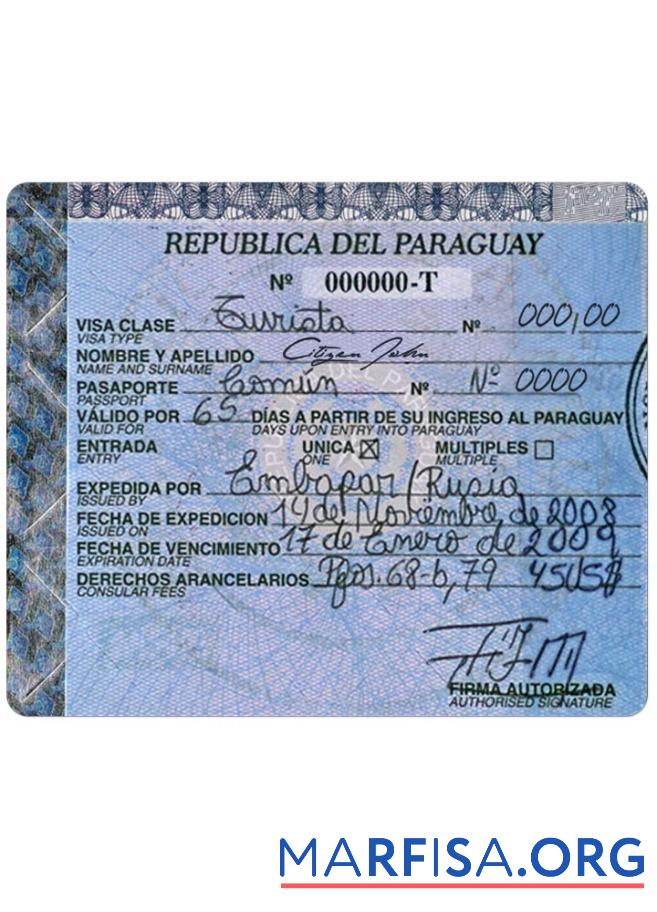 Downloadable Paraguay visa real example